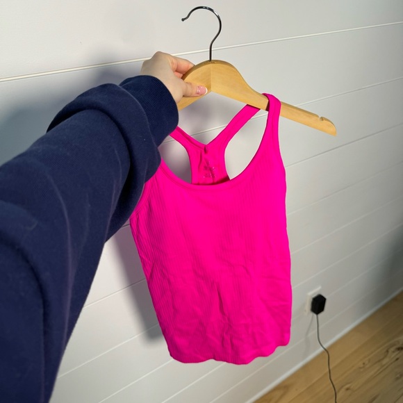 Women's Pink Racerback Ribbed Tank Top - Picture 7 of 7